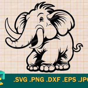 Mammoth SVG - Cricut, Silhouette | Artistic Vector Cute Mammoth Cut File Download | Happy Mammoth Cutting File Clipart, svg, png, eps, dxf