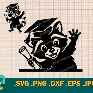 L'obtention du diplôme SVG | Mignon raton laveur senior 2025 SVG | Étudiant diplômé 2025, bébé 2026 senior Fichier de coupe Cricut au format .svg, .png, .dxf, .eps