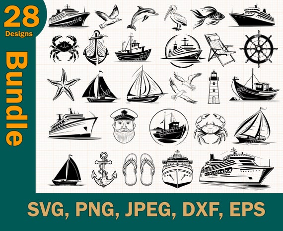 Nautical and Boats Bundle SVG, Cruise Vessels svg, Sailboats, Fishing boats  Cut Files for Cricut, Cruise Boat vector, png, dxf