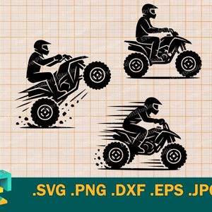 Svg ATV Raider - Cricut, Silhouette | Vector ATV Bundle Quad 4 Four Wheeler Cut File | Modèle de téléchargement de VTT pour découper svg, png, dxf, eps