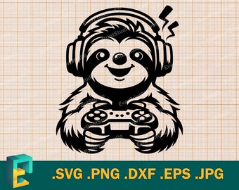 Funny Gamer Sloth svg - Cricut, Silhouette | Cute Sloth with Game Controller svg | Funny Sloth Cut File - Gift for Gamer  svg, png, eps, dxf