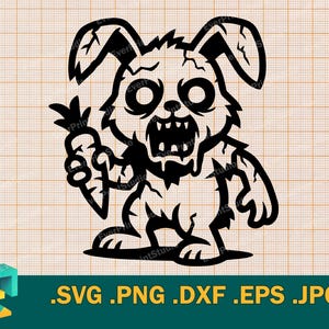 Conejito malvado SVG - Cricut, silueta / archivo de corte SVG de conejito enojado, plantilla de conejito malvado de Halloween para cortar, descarga SVG, PNG, EPS, DXF