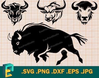 Buffalo SVG - Cricut, Silhouette | Vector Buffalo Bull SVG Cut File Download | Running Bull Cutting File Clipart Logo, svg, png, eps, dxf