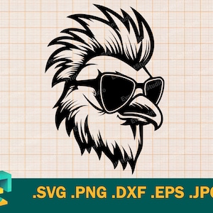 Huhn SVG - Cricut & Silhouette | Druckbare Vektor Huhn Schnittdatei herunterladen | Cooles Huhn, Huhn mit Sonnenbrille, Hahn Clip Art