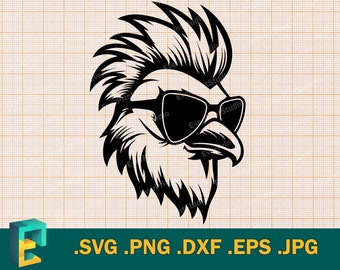 Pollo SVG - Cricut y Silhouette / Descargar archivo de corte de pollo vectorial imprimible / Pollo genial, pollo con gafas de sol, clip art de gallo