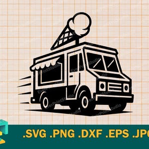 Ice-Cream Truck SVG - Cricut, Silhouette | Vector Ice Cream Truck SVG Cut File | Download  Template for Cutting svg, png, eps, dxf