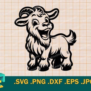Baby Goat svg - Cricut, Silhouette | Happy Goat Vector Cut file | Cute Farm Goat Template for Cutting Download svg, png, eps, dxf
