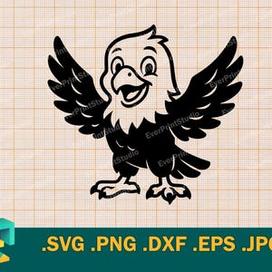 Little Eagle SVG - Cricut, silhouet | Vector schattige kleine adelaar gesneden SVG-bestand | Sjabloon Cute Happy Baby Eagle downloaden svg, png, eps, dxf