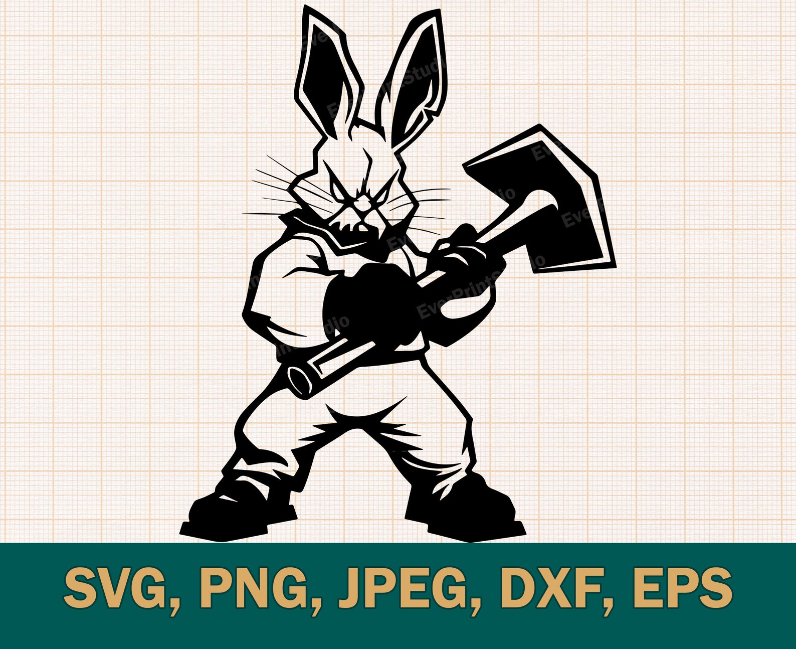 Angry Rabbit With Hammer SVG – Design Cricut, Silhouette | Bad Bunny ...
