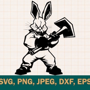 Lapin en colère avec marteau SVG – Design Cricut, Silhouette |  Mauvais lapin avec marteau | Evil Bunny Vector .svg, .png, .dxf et .eps