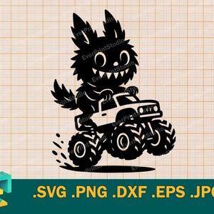 Coelho Monstro Fofo Andando de Caminhão Svg - Cricut, Silhueta | Modelo de Arquivo de Corte Vetorial de Coelho Maligno Andando de Caminhão Svg, Sublimação de Monstro png