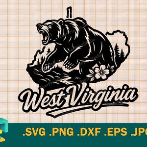West Virginia SVG - Cricut, Silhouette | Vector West Virginia State USA Cut File  Download | West Virginia Bear Template svg, png, eps, dxf