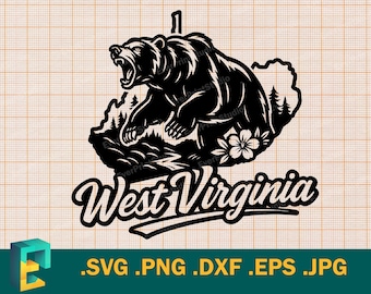 West Virginia SVG - Cricut, Silhouette | Vector West Virginia State USA Cut File  Download | West Virginia Bear Template svg, png, eps, dxf