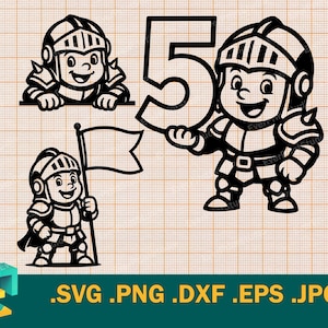 5. Geburtstag SVG - Cricut und Silhouette | Vektor-Baby-Ritter-5.Grad-Schnitt-Datei | Baby Boy Fünfter Geburtstag Schneidedatei svg, png, eps