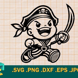 Baby Pirate SVG - Cricut, Silhouette | Vector Cute Pirate SVG Cut File | Printable Happy Baby Corsair Download svg, png, eps, dxf