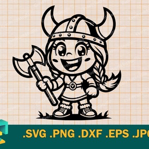 Viking Girl SVG - Cricut, Silhouette, Cute Scandinavian Girl Warrior SVG, Scarica il modello Happy Viking Girl per il taglio in formato svg, png, eps, dxf