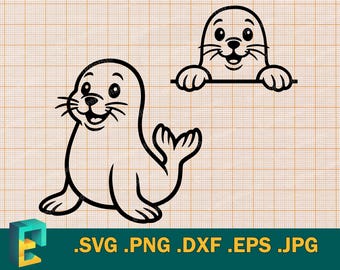 シールSVG - Cricut、シルエット | かわいいシールSVGデザイン（カッティング用） | ベビーシールのベクターカットファイル（svg、eps、png、dxf）をダウンロード