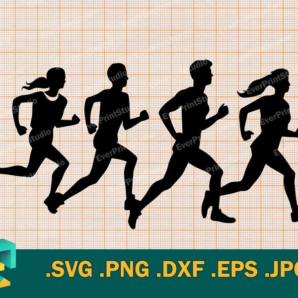 Running People SVG - Cricut, Silhouette | Vector Jogging People Cut File | Download Running Kids Cutting File Clip Art svg, png, eps, dxf