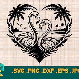 Flamingos SVG - Cricut, Silhouette | Süße Romantische Flamingos Vektordatei | Strand Flamingo Kunst, Vogel SVG, Sommer Png, kommerzielle Nutzung eps