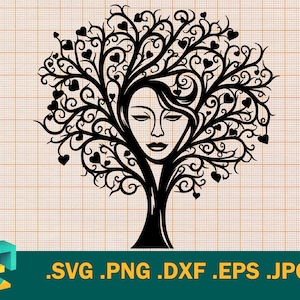 Árvore genealógica SVG - Cricut, Silhueta | Arquivo de corte de arte de parede de coração de árvore genealógica vetorial para silhueta Cricut Baixar svg, png, dxf, eps