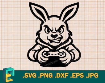 Gamer-SVG: Cricut, silhouet | Vector videogaming konijn SVG | Cool Bunny Gamer Cut-bestand svg, png, eps, dxf