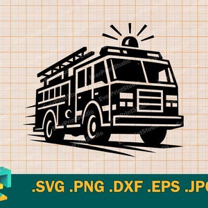 Fire Truck SVG - Cricut, Silhouette | Vector Fire Engine SVG Cut File | Download Rescue Truck Template for Cutting svg, png, eps, dxf