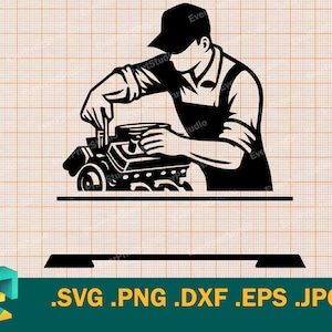 自動車整備士 SVG - Cricut、シルエット | ベクター エンジン整備士、自動車整備士、自動車整備士、モーター整備士 自動車修理 svg . png、eps、dxf