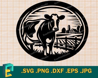 農場の牛 SVG - Cricut、シルエット | ベクター農場の乳牛 SVG カット ファイル | カット用の印刷可能な牛テンプレートをダウンロード svg、png、eps、dxf