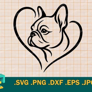Französische Bulldogge SVG - Cricut, Silhouette | Niedliche Bulldogge Pup Linie Kunst Schnittdatei |  Französische Bulldogge Herz SVG-Schnittdatei, png, eps, dxf