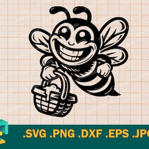 Bumblebee SVG - Cricut & Silhouette | Vector Bee with Honey Bucket, Bumblebee Cut File, Download Template for Cutting svg, png, dxf, eps