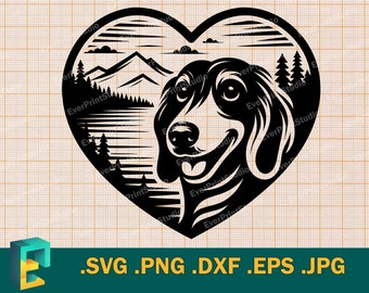 Dachshund Heart SVG - Cricut & Silhouette | Vector Dachshund Weiner Dog Svg, Files for Cricut, Commercial Use, Cut File svg, png, eps, dxf