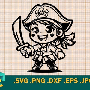 Baby Pirat SVG - Cricut, Silhouette | Niedliche Piraten Mädchen SVG-Schnittdatei | Druckbares glückliches Baby Corsair Mädchen Download svg, png, eps, dxf