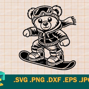 Snowboarding SVG - Cricut, Silhouette | Teddy Bär auf dem Snowboard SVG geschnitten Datei, Geschenk für Snowboarder Download svg, png, eps, dxf