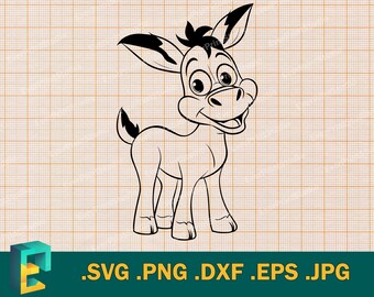 Schattige ezel SVG - Cricut, silhouet | Vector Happy Donkey-svg-bestand knippen | Afdrukbaar ezelsstekbestand downloaden | Clip Art-logo babyezel