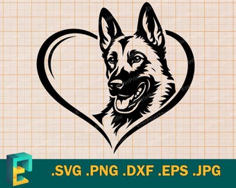 Belgian Malinois Dog SVG - Cricut, Silhouette | Vector Cute Belgian Malinois Head SVG Cut File Download svg, png, eps, dxf