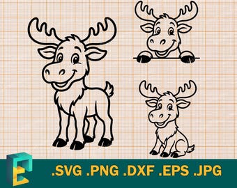 Happy Moose SVG - Cricut, Silhouette | Vector Artistic Cute Baby Moose Cut file | Download printable Moose cutting file svg, png, eps, dxf