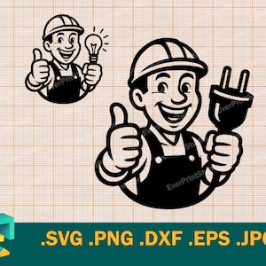 Electrician SVG - Cricut, Silhouette | Vector Happy Electrician svg Cut File | Download Printable Electrical services Logo svg, png, eps