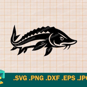 Sturgeon SVG - Cricut, Silhouette | Vector Sturgeon Cut File | Sturgeon Fish Download Template for Cutting svg, png, eps, dxf