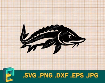 Sturgeon SVG - Cricut, Silhouette | Vector Sturgeon Cut File | Sturgeon Fish Download Template for Cutting svg, png, eps, dxf