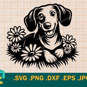 Happy teckel SVG - Cricut & silhouet | Vector schattige teckel Weiner hond Svg download sjabloon voor snijden voor Cricut svg, png, eps, dxf