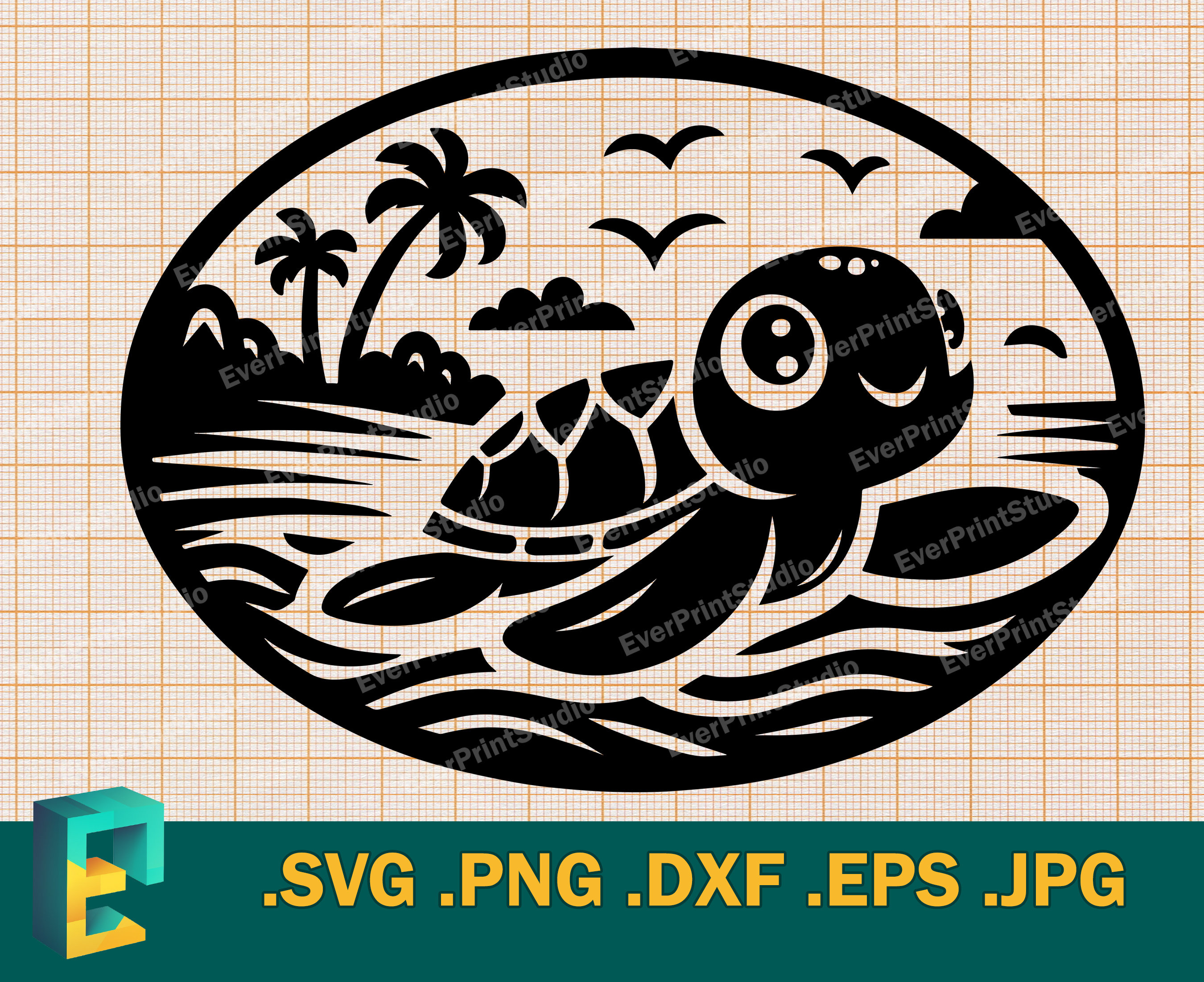 Baby Turtle SVG - Cricut, Silhouette | Vector Cute Sea Turtle Cut File | Download Happy Tropical Turtle Clipart Logo svg, png, eps, dxf