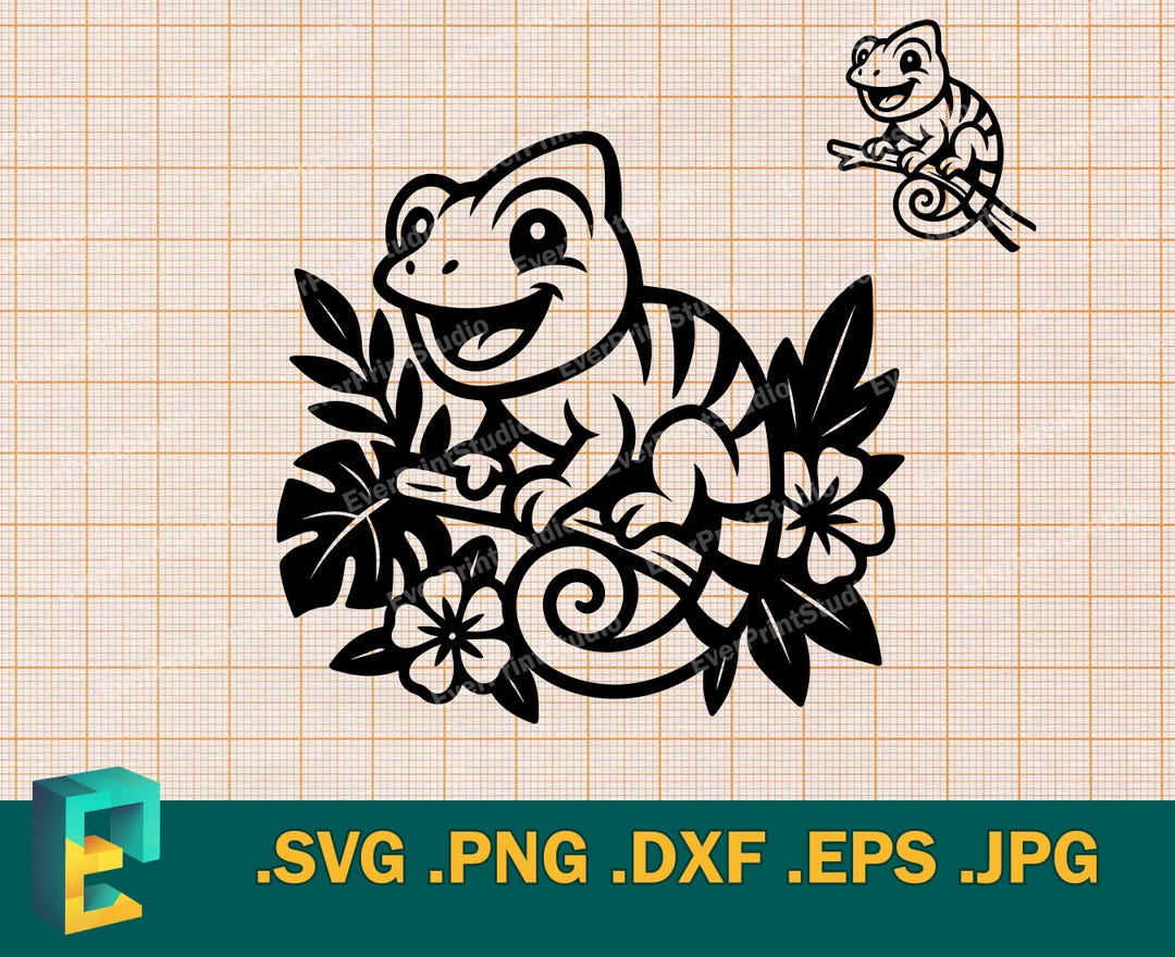 Chameleon SVG - Cricut, Silhouette | Vector Cute Chameleon Cut File ...