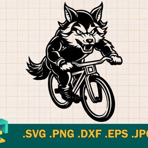 Wolf auf Fahrrad SVG - Cricut |  Wolf auf Fahrrad. Schneide Dateien für Cricut. Clip Art Silhouetten (eps, svg, png, dxf, jpeg)