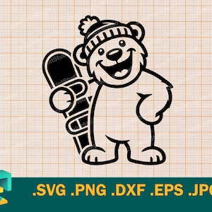 Snowboarding SVG - Cricut, Silhouette | Teddy Bär auf dem Snowboard SVG geschnitten Datei, Geschenk für Snowboarder Download svg, png, eps, dxf