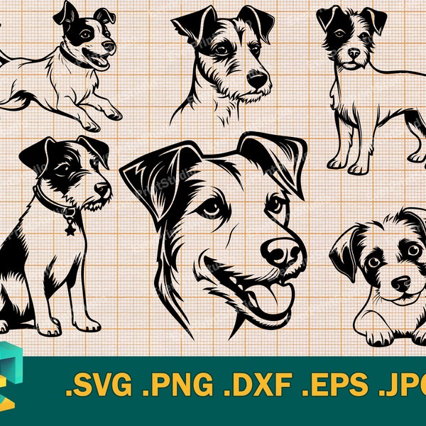 Jack Russell Terrier SVG - Cricut, Silhouette | Vector Dog Jack Russell Terrier Bundle SVG Cut File, Download  Clip Art Logo, png, eps, dxf