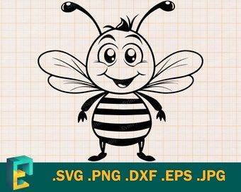 Cute Bumblebee SVG - Cricut & Silhouette, Happy Bee, file for cutting machines, clipart, cute bee, bumble, cuttable, Svg, Png, Dxf, Eps