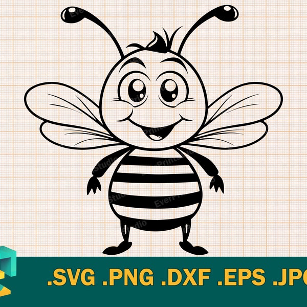 Süße Hummel SVG - Cricut & Silhouette, Happy Bee, Datei für Schneidemaschinen, Clipart, süße Biene, Hummel, schneidbar, SVG, Png, Dxf, Eps