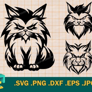 Maine coon SVG - Cricut, Silhouette | Fichier vectoriel de chat Maine coon | Téléchargez le fichier SVG Maine Coon Cat Bundle Logo numérique clipart