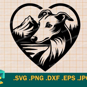 Fichier de coupe Whippet SVG pour Cricut, Silhouette | Modèle vectoriel lévrier lévrier SVG pour machines de découpe, lévrier, chien whippet svg, png, eps, dxf