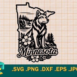 Minnesota SVG - Cricut, Silhouette | Vektor Minnesota Wolf Cut File. Bundesstaat Minnesota Download-Vorlage zum Schneiden von svg, png, eps, dxf